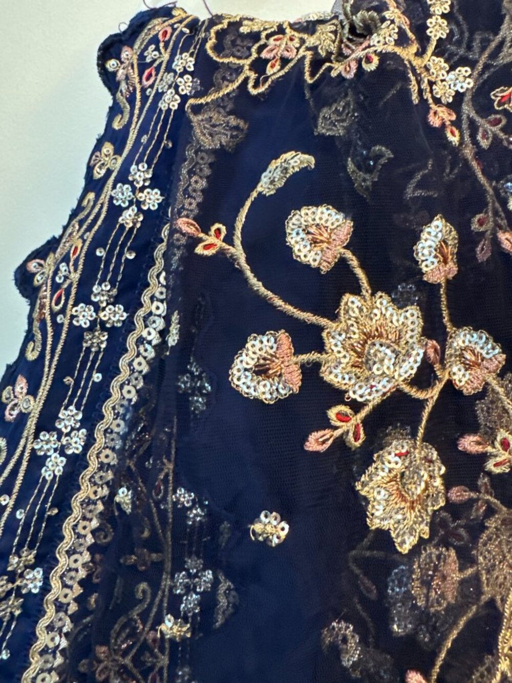 Elegant Navy Blue Embroidered Lehenga Set - Picture 12 of 12